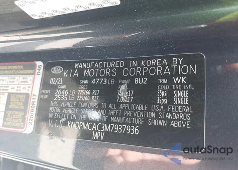 2021 Kia Sportage Lx from USA, damaged, VIN KNDPMCAC3M7937936